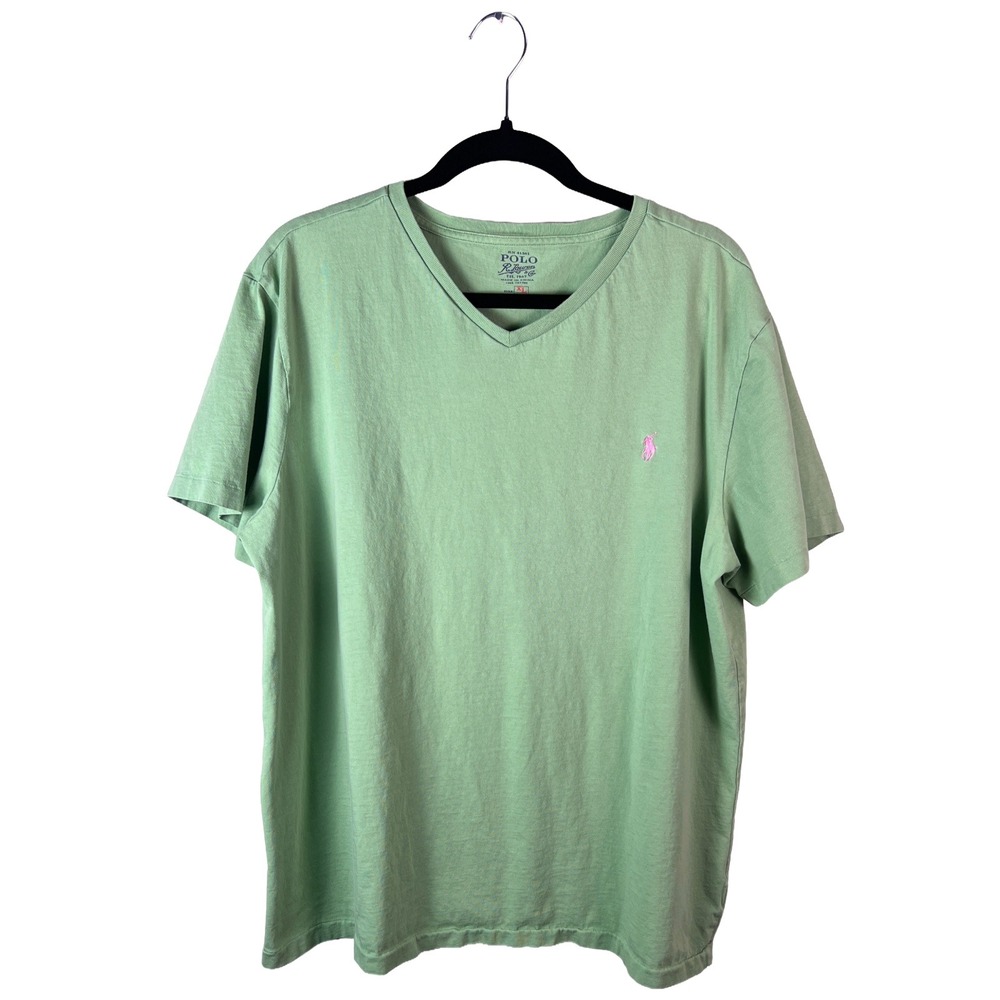 Polo Ralph Lauren Mens XL Sage Green V-Neck Short Sleeve Pony Logo T-Shirt